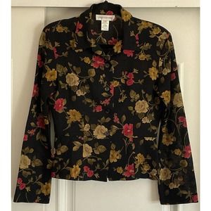 Jones New York Women's 100% wool Long Sleeve Semi-sheer Floral Blouse Size 4